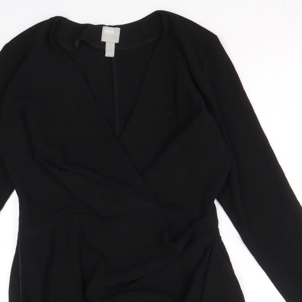 ASOS Womens Black Polyester Pencil Dress Size 10 V-Neck Zip