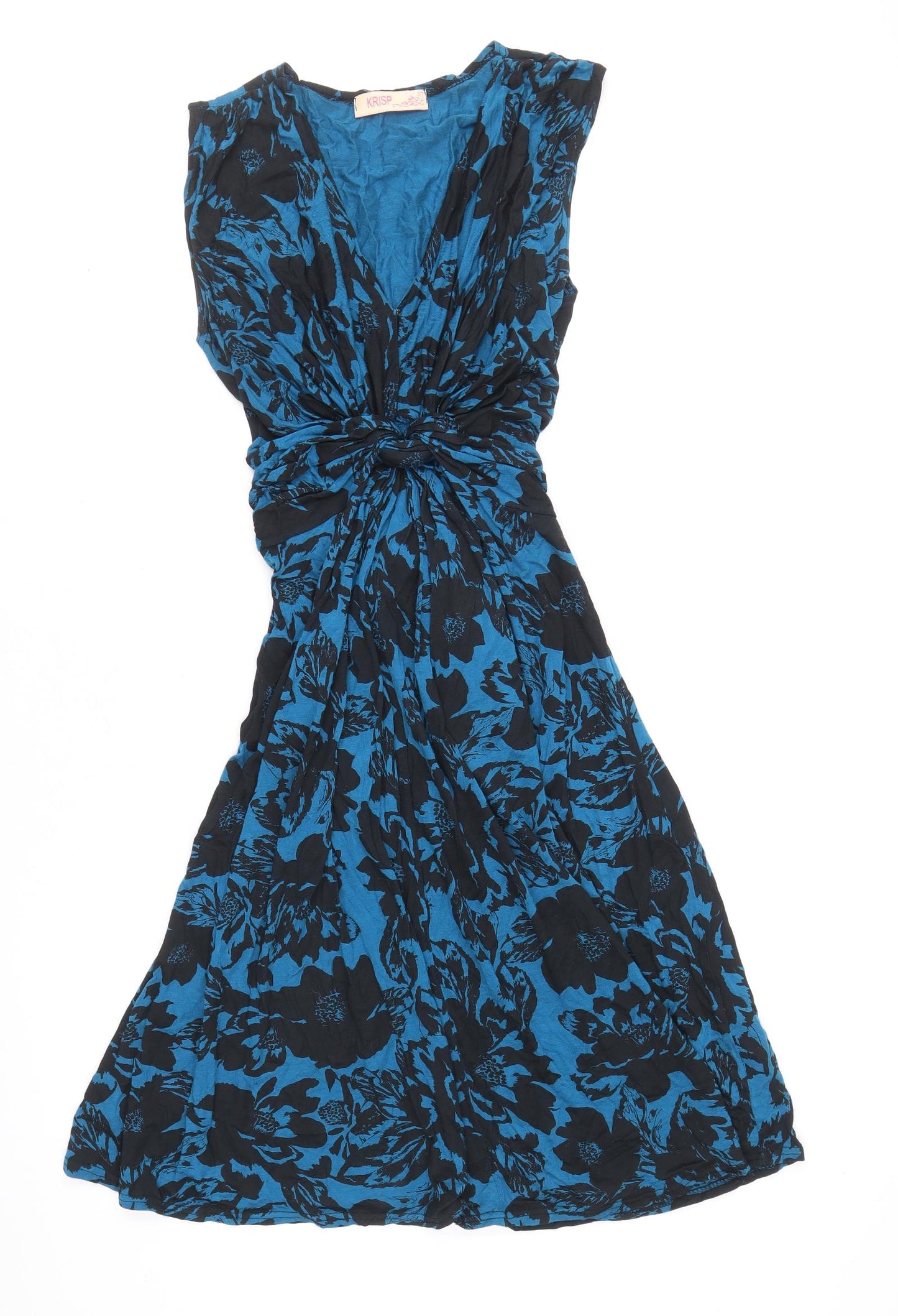 Krisp Womens Blue Geometric Viscose A-Line Size 12 V-Neck Pullover