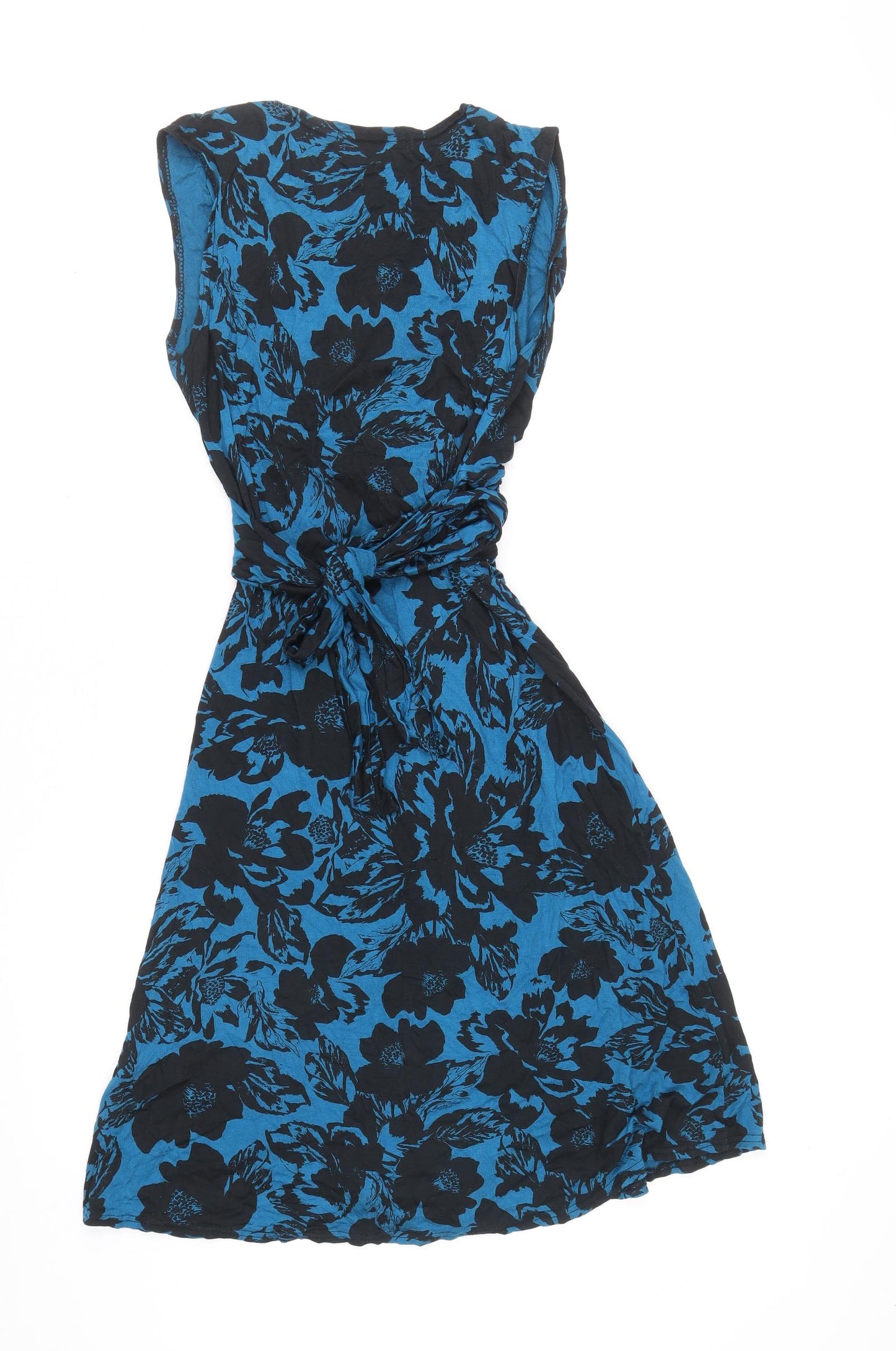 Krisp Womens Blue Geometric Viscose A-Line Size 12 V-Neck Pullover