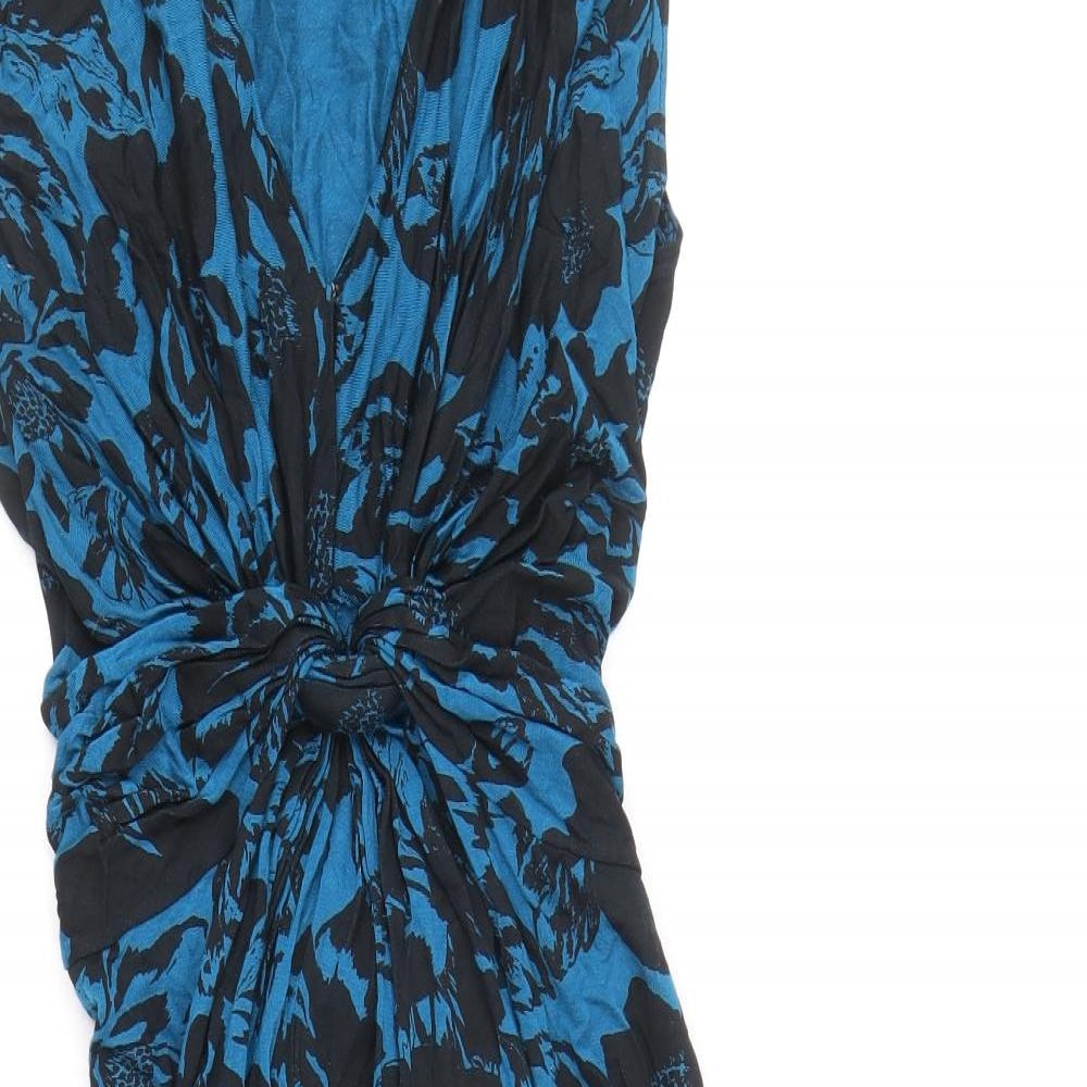 Krisp Womens Blue Geometric Viscose A-Line Size 12 V-Neck Pullover