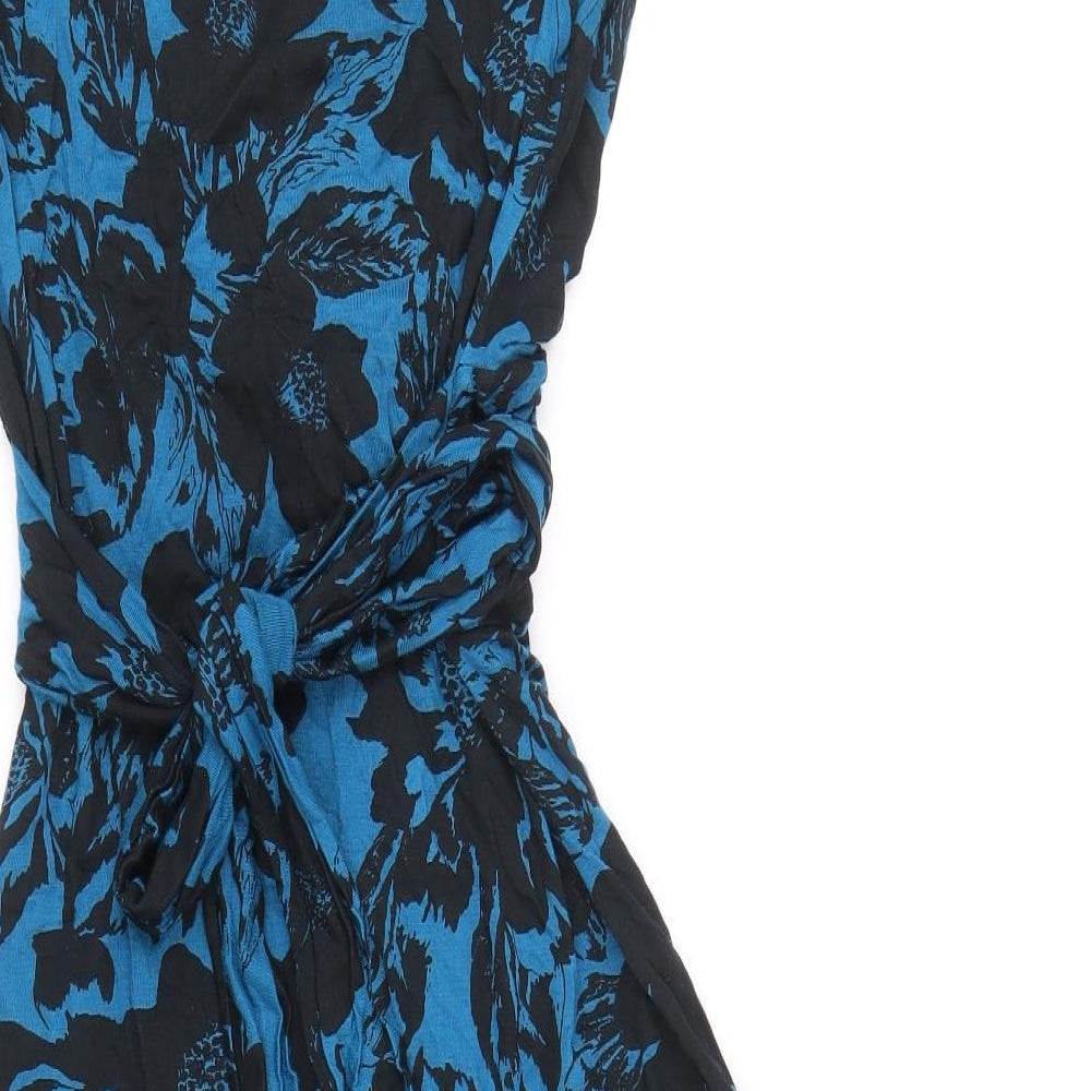 Krisp Womens Blue Geometric Viscose A-Line Size 12 V-Neck Pullover