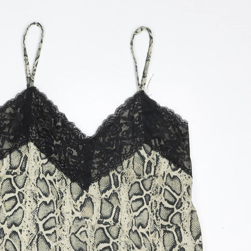 Made in Italy Womens Multicoloured Animal Print Polyester Camisole Tank Size 12 V-Neck - Snake Skin Print Lace Trim
