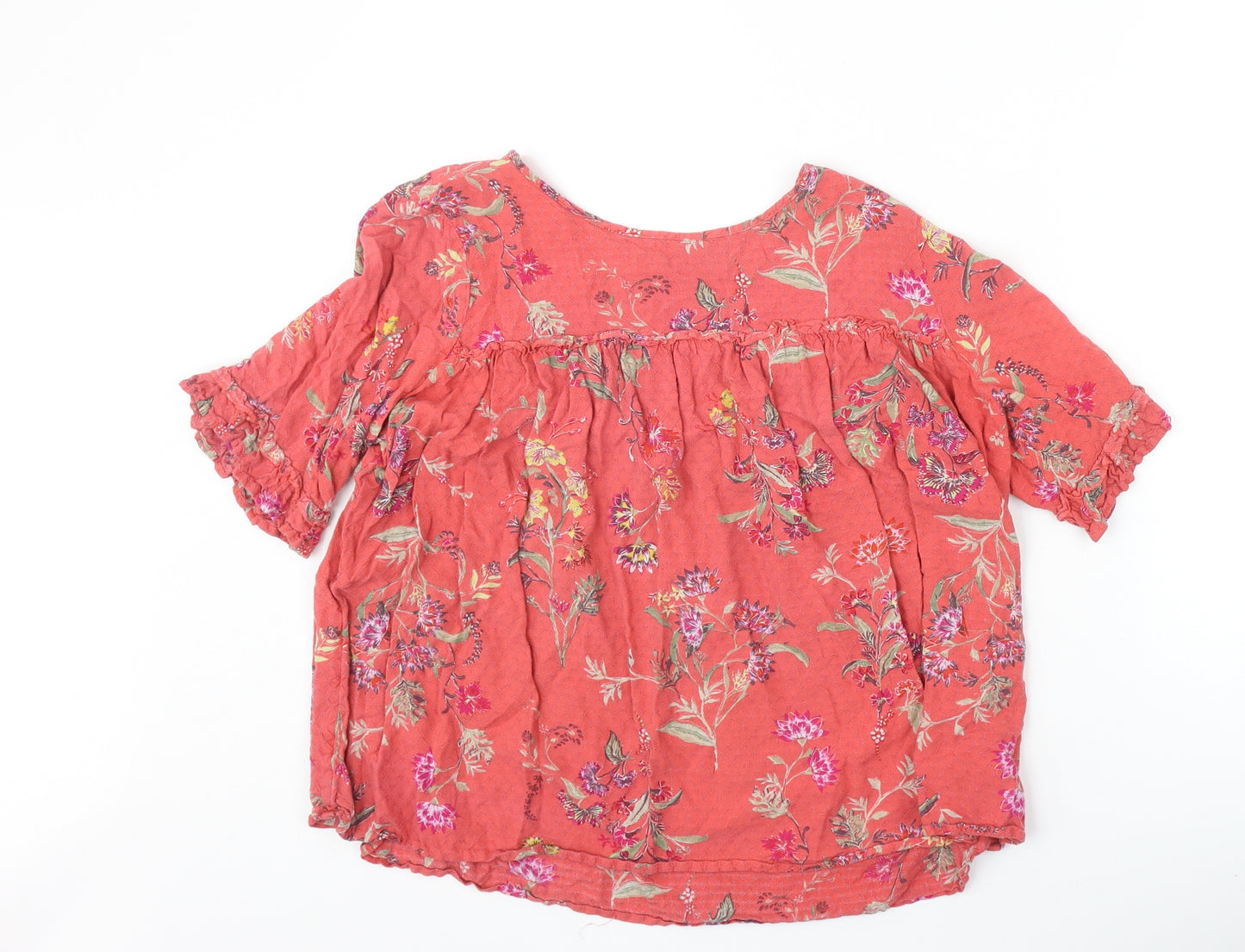 Marks and Spencer Womens Pink Floral Viscose Basic Blouse Size 14 Scoop Neck