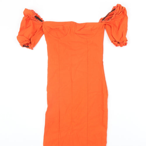 I SAW IT FIRST Womens Orange Polyester Bodycon Size 8 Scoop Neck Pullover