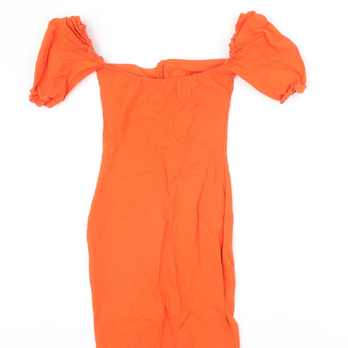 I SAW IT FIRST Womens Orange Polyester Bodycon Size 8 Scoop Neck Pullover