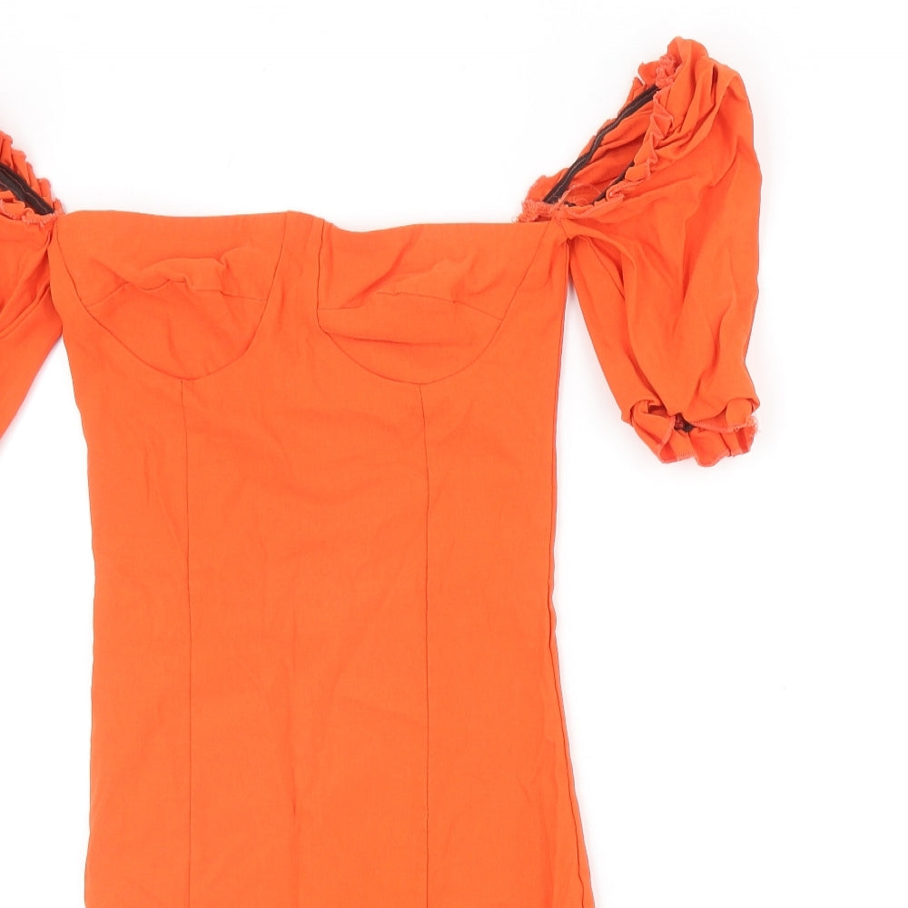 I SAW IT FIRST Womens Orange Polyester Bodycon Size 8 Scoop Neck Pullover