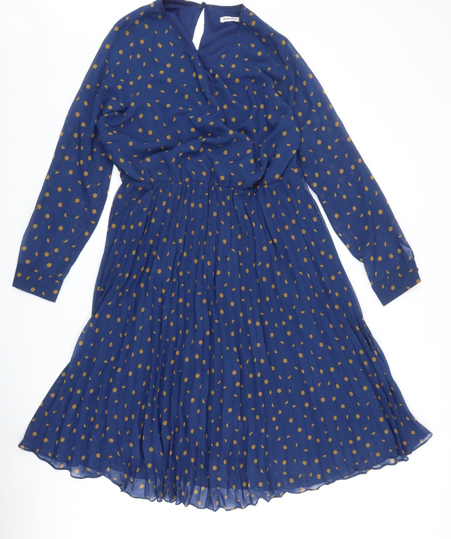 Damart Womens Blue Polka Dot Polyester Fit & Flare Size 16 Scoop Neck Button