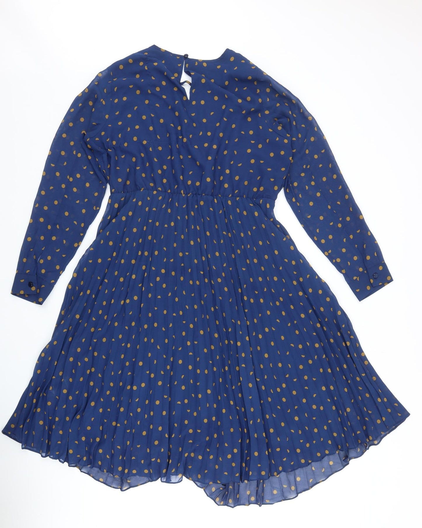 Damart Womens Blue Polka Dot Polyester Fit & Flare Size 16 Scoop Neck Button