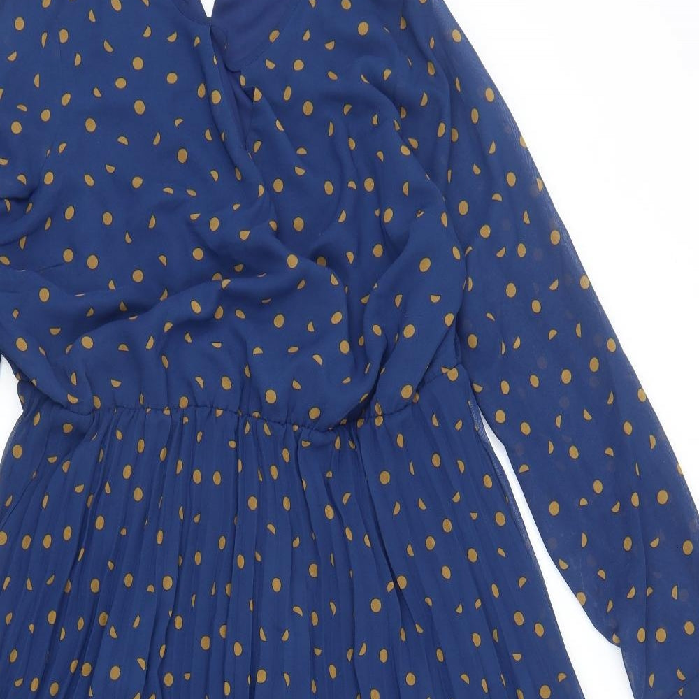 Damart Womens Blue Polka Dot Polyester Fit & Flare Size 16 Scoop Neck Button