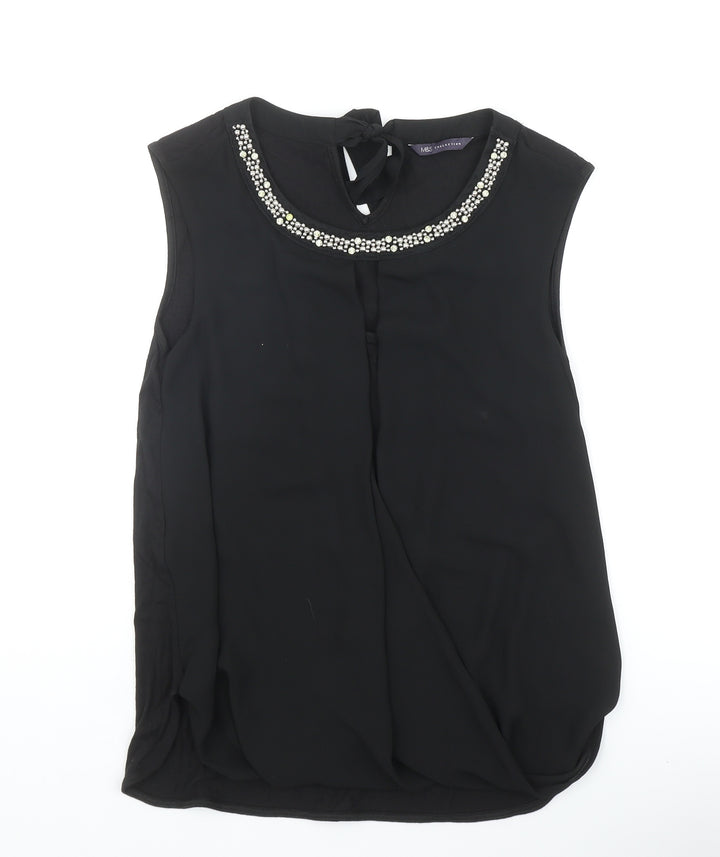 Marks and Spencer Womens Black Polyester Basic Tank Size 10 Scoop Neck