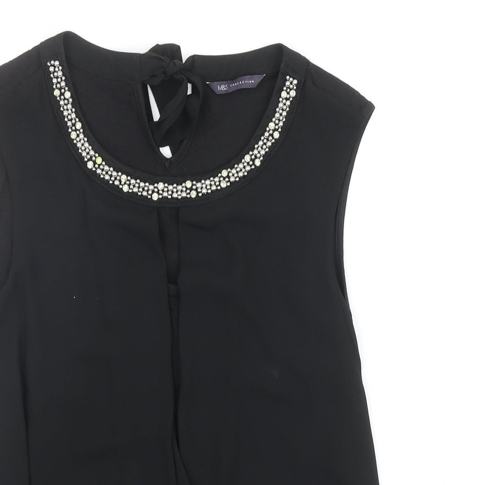 Marks and Spencer Womens Black Polyester Basic Tank Size 10 Scoop Neck