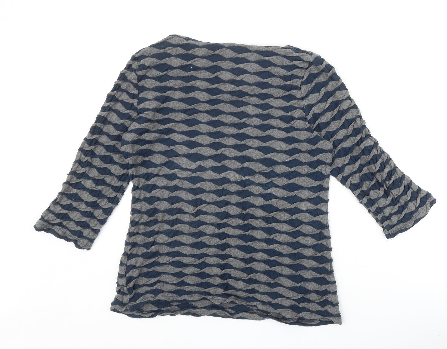 Phase Eight Womens Blue Geometric Cotton Basic T-Shirt Size 14 Round Neck