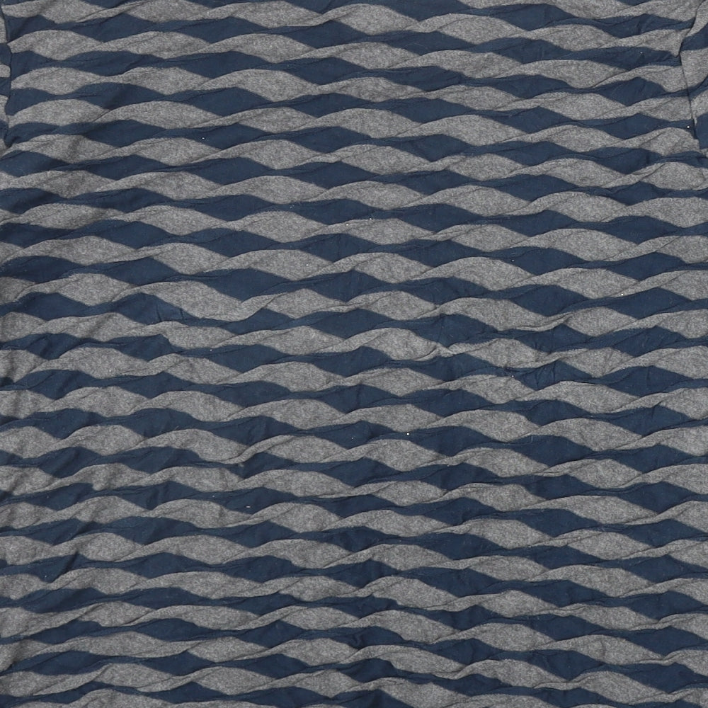 Phase Eight Womens Blue Geometric Cotton Basic T-Shirt Size 14 Round Neck