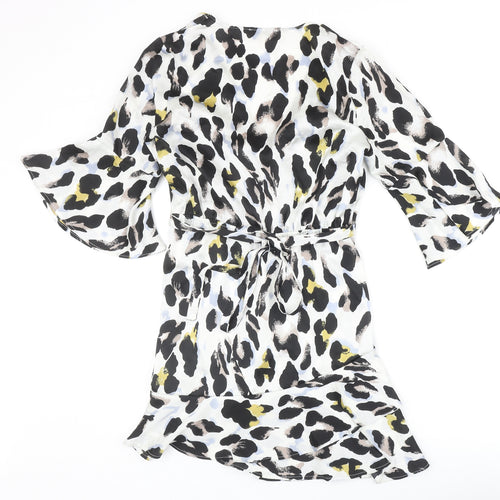 In the Style Womens Ivory Animal Print Polyester Fit & Flare Size 8 V-Neck Pullover - Leopard Pattern