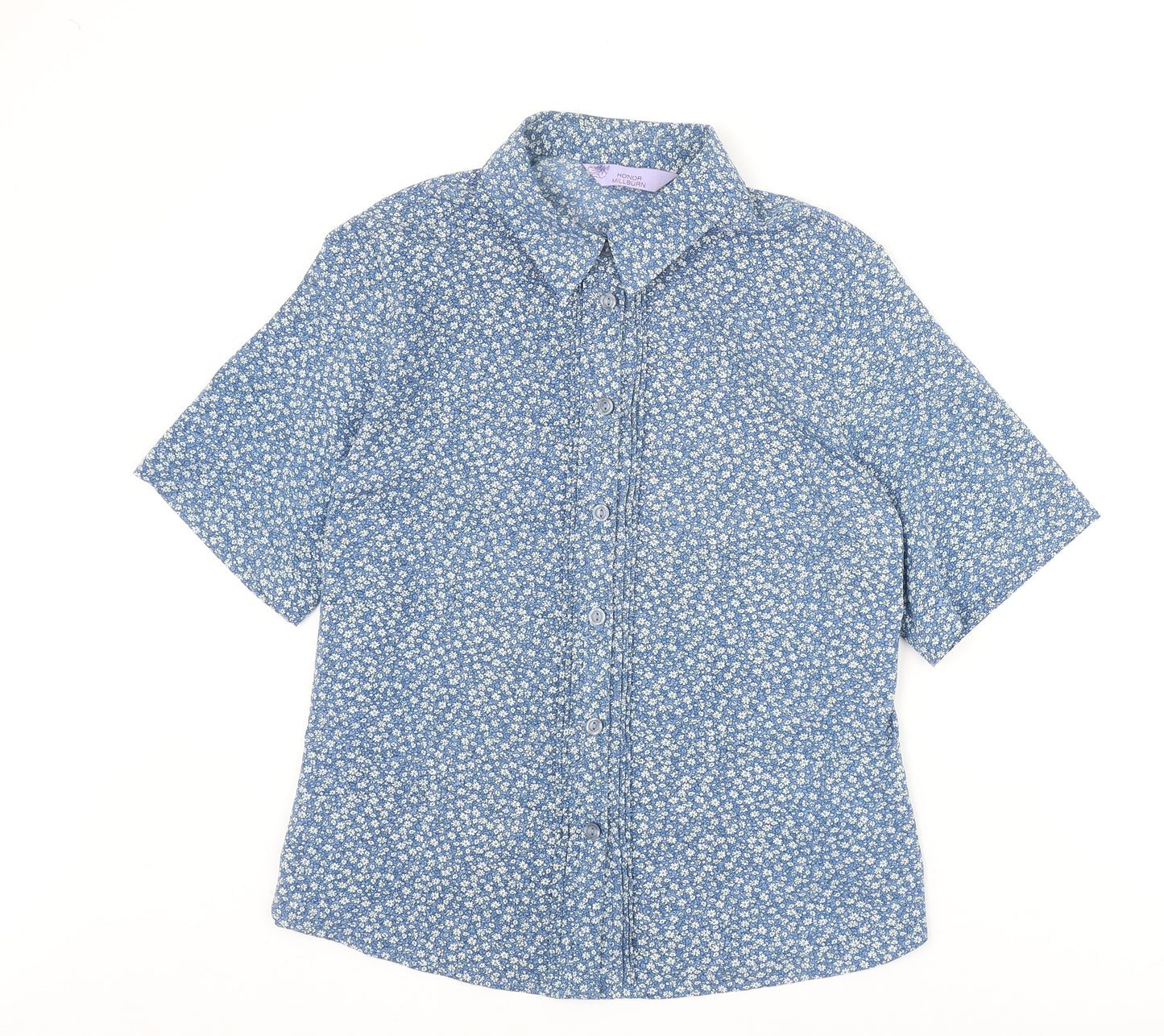 Honor Millburn Womens Blue Geometric Polyester Basic Button-Up Size 12 Collared