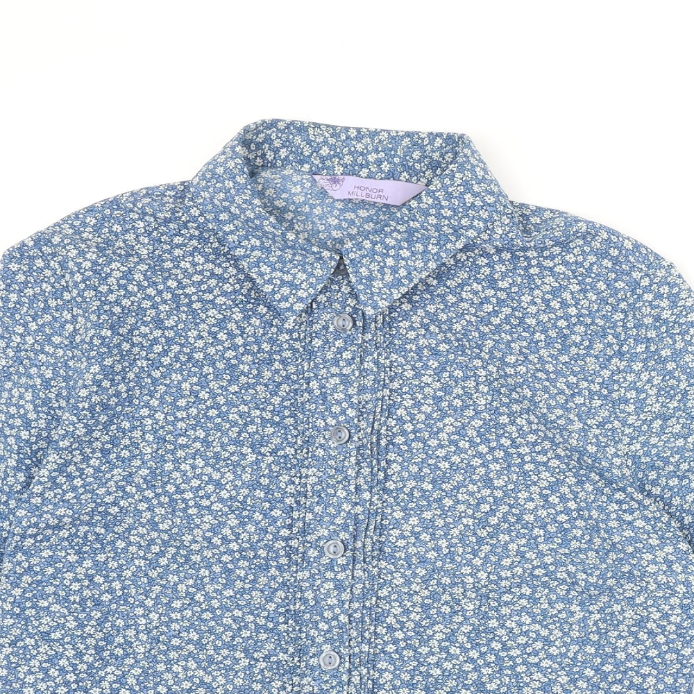Honor Millburn Womens Blue Geometric Polyester Basic Button-Up Size 12 Collared