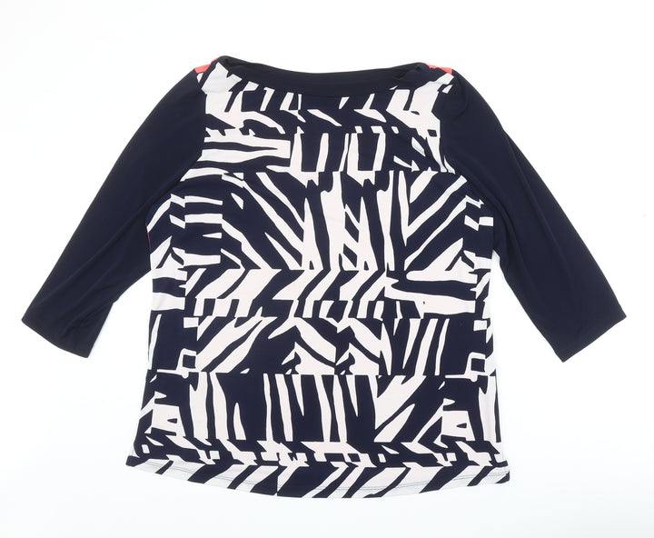 Susan Graver Womens Blue Geometric Polyester Basic Blouse Size L Round Neck