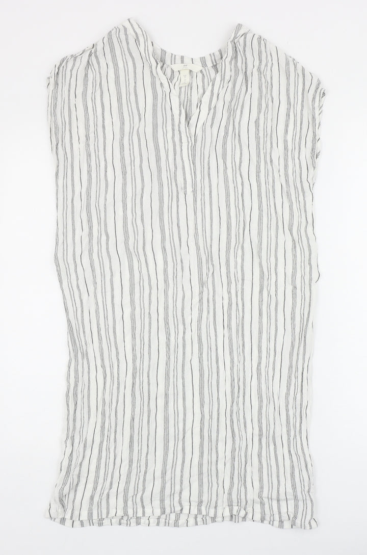 H&M Womens Ivory Striped Viscose A-Line Size 12 V-Neck Pullover