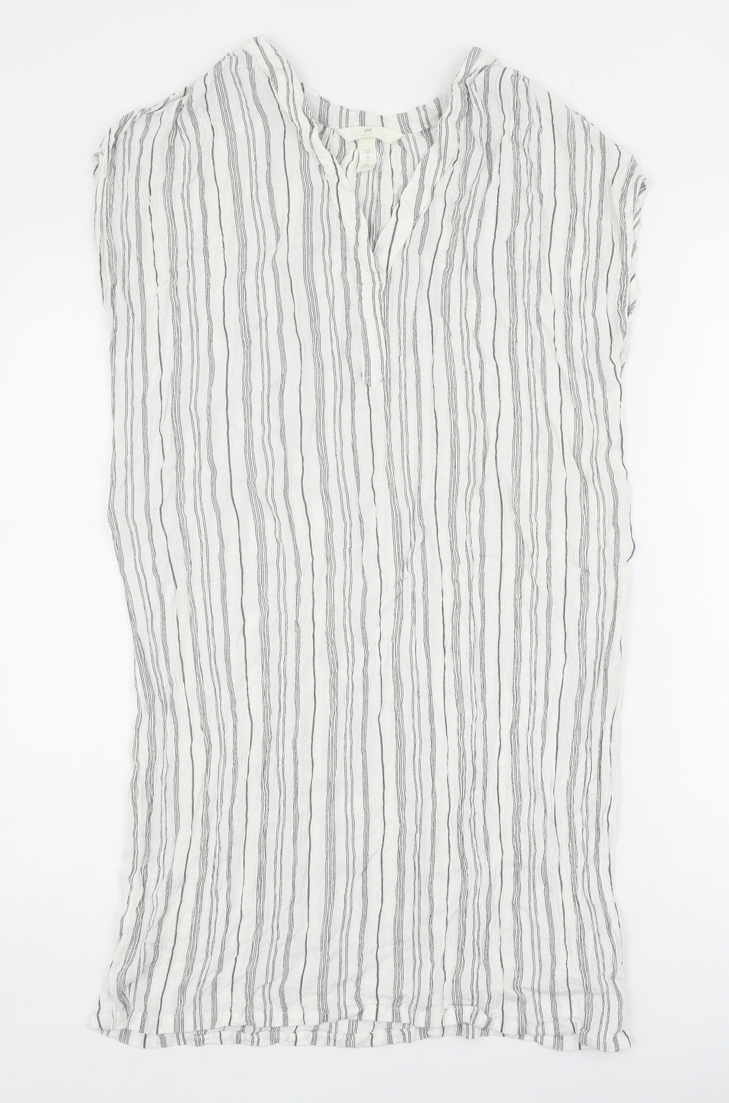 H&M Womens Ivory Striped Viscose A-Line Size 12 V-Neck Pullover
