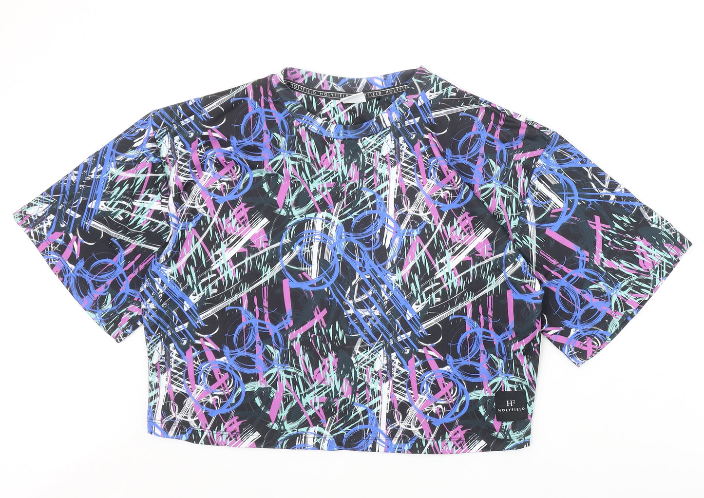 Holyfield Girls Multicoloured Geometric Polyester Cropped T-Shirt Size L Round Neck Pullover