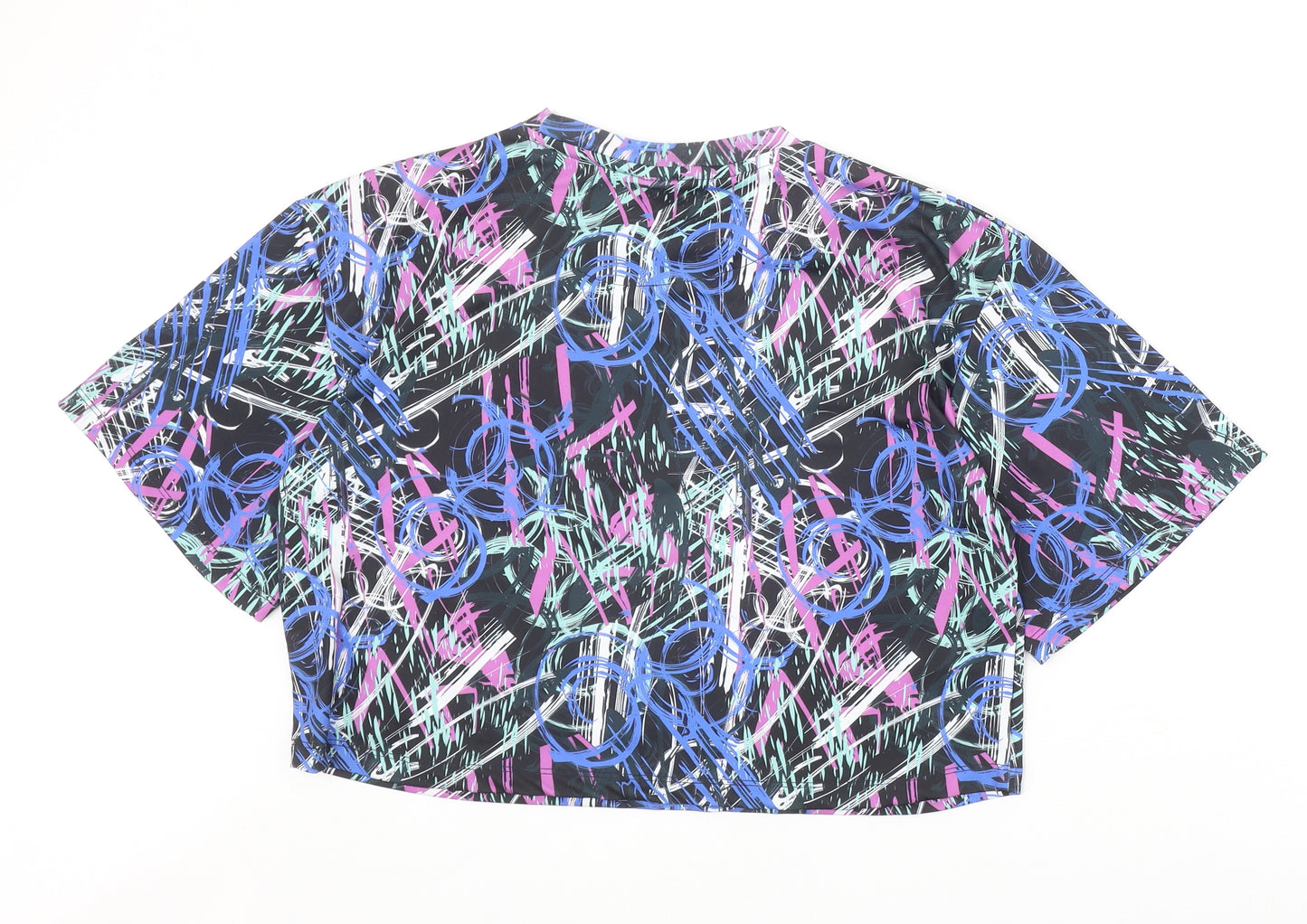 Holyfield Girls Multicoloured Geometric Polyester Cropped T-Shirt Size L Round Neck Pullover