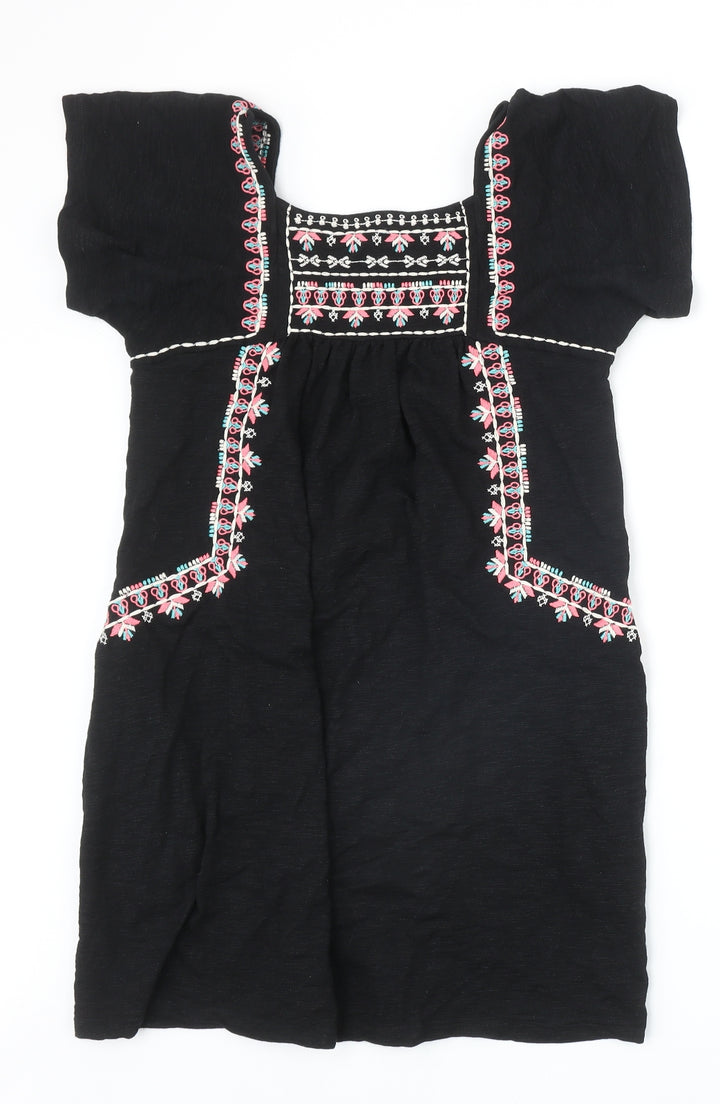 Staring at Stars Womens Black Geometric Cotton A-Line Size XS Square Neck Pullover