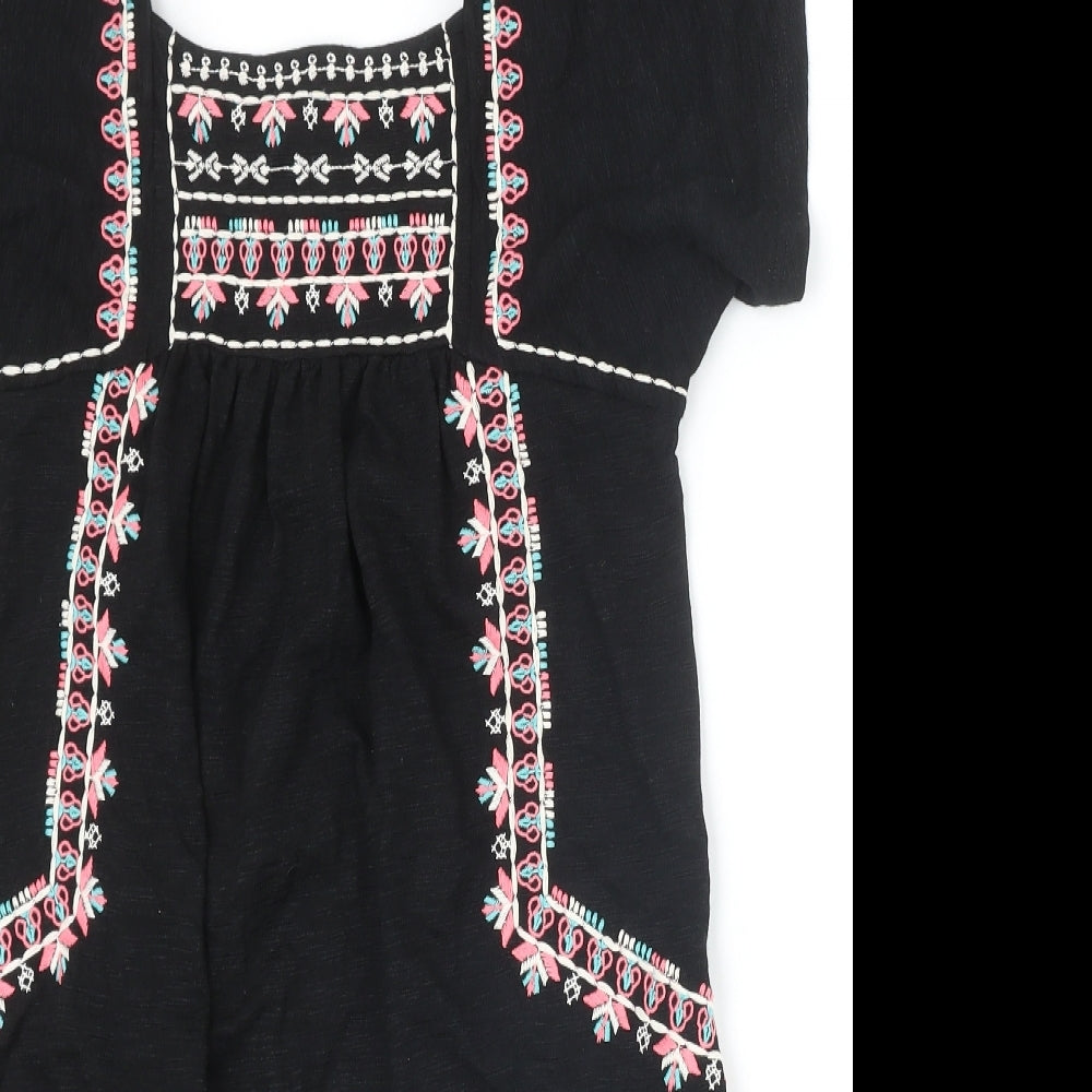 Staring at Stars Womens Black Geometric Cotton A-Line Size XS Square Neck Pullover