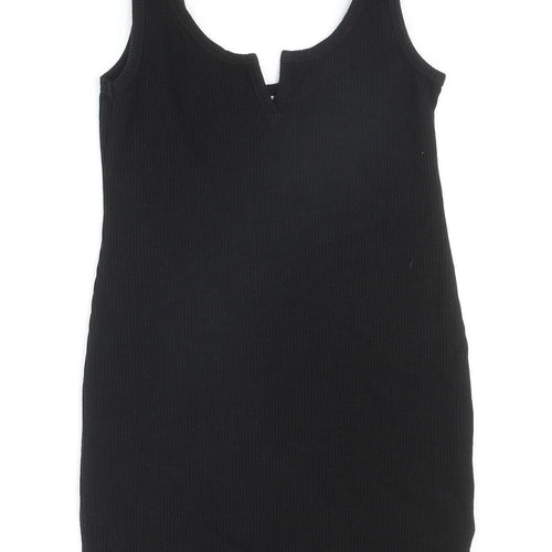 Topshop Womens Black Polyester Tank Dress Size 8 V-Neck Pullover