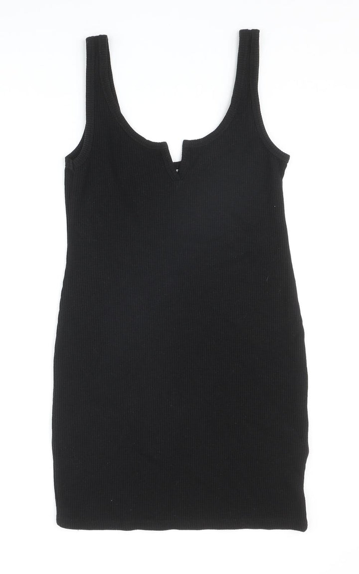 Topshop Womens Black Polyester Tank Dress Size 8 V-Neck Pullover