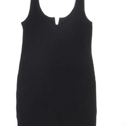 Topshop Womens Black Polyester Tank Dress Size 8 V-Neck Pullover