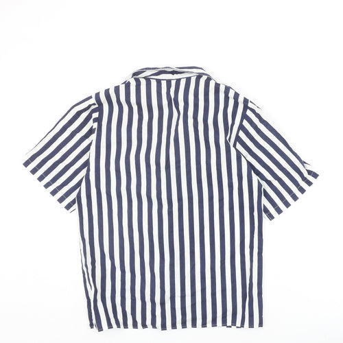Canada Womens Blue Striped Polyester Basic Button-Up Size 12 Collared