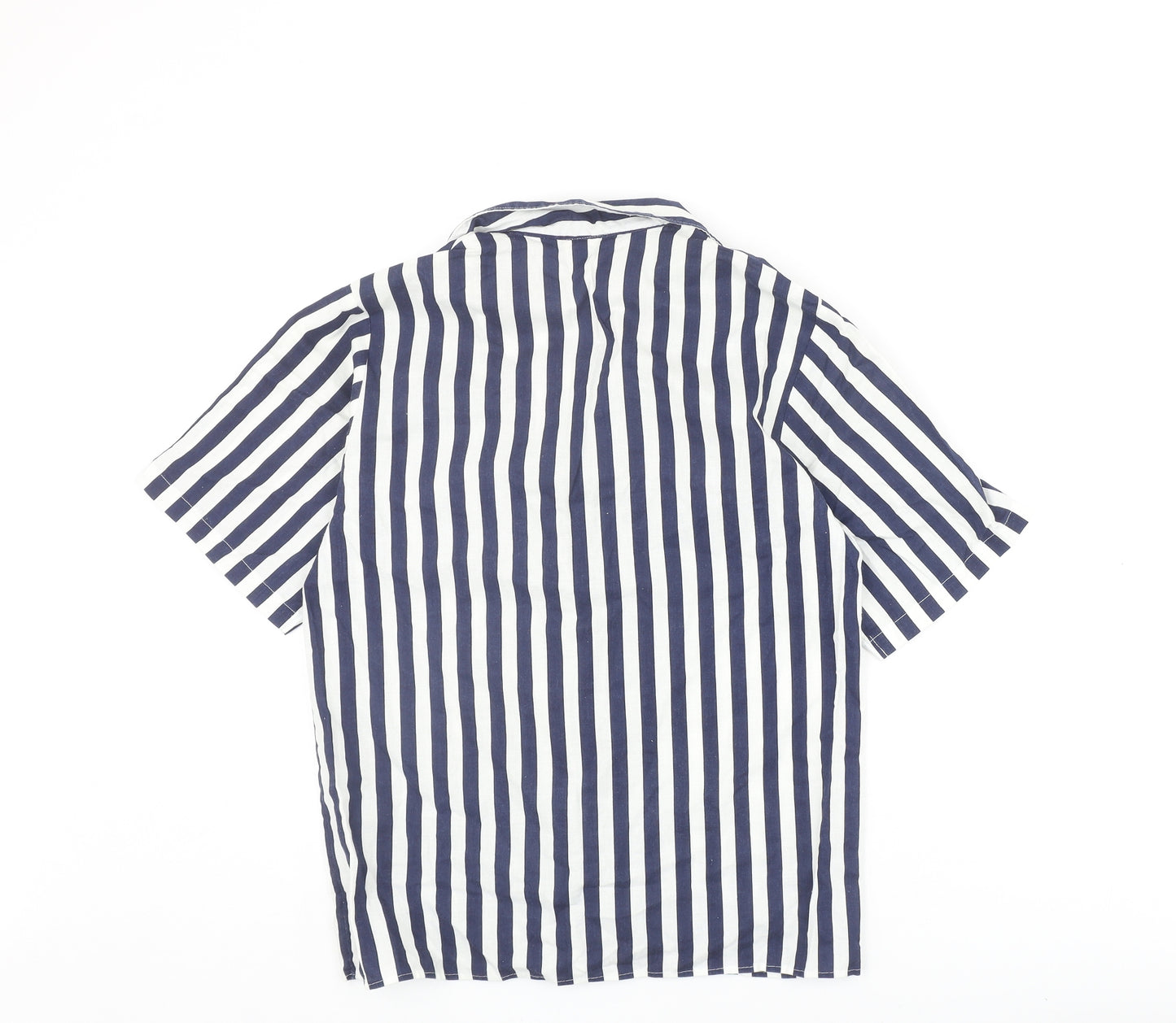 Canada Womens Blue Striped Polyester Basic Button-Up Size 12 Collared