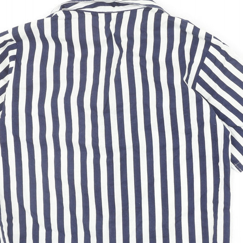 Canada Womens Blue Striped Polyester Basic Button-Up Size 12 Collared
