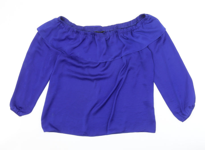 Dorothy Perkins Womens Blue Polyester Basic Blouse Size 14 Off the Shoulder
