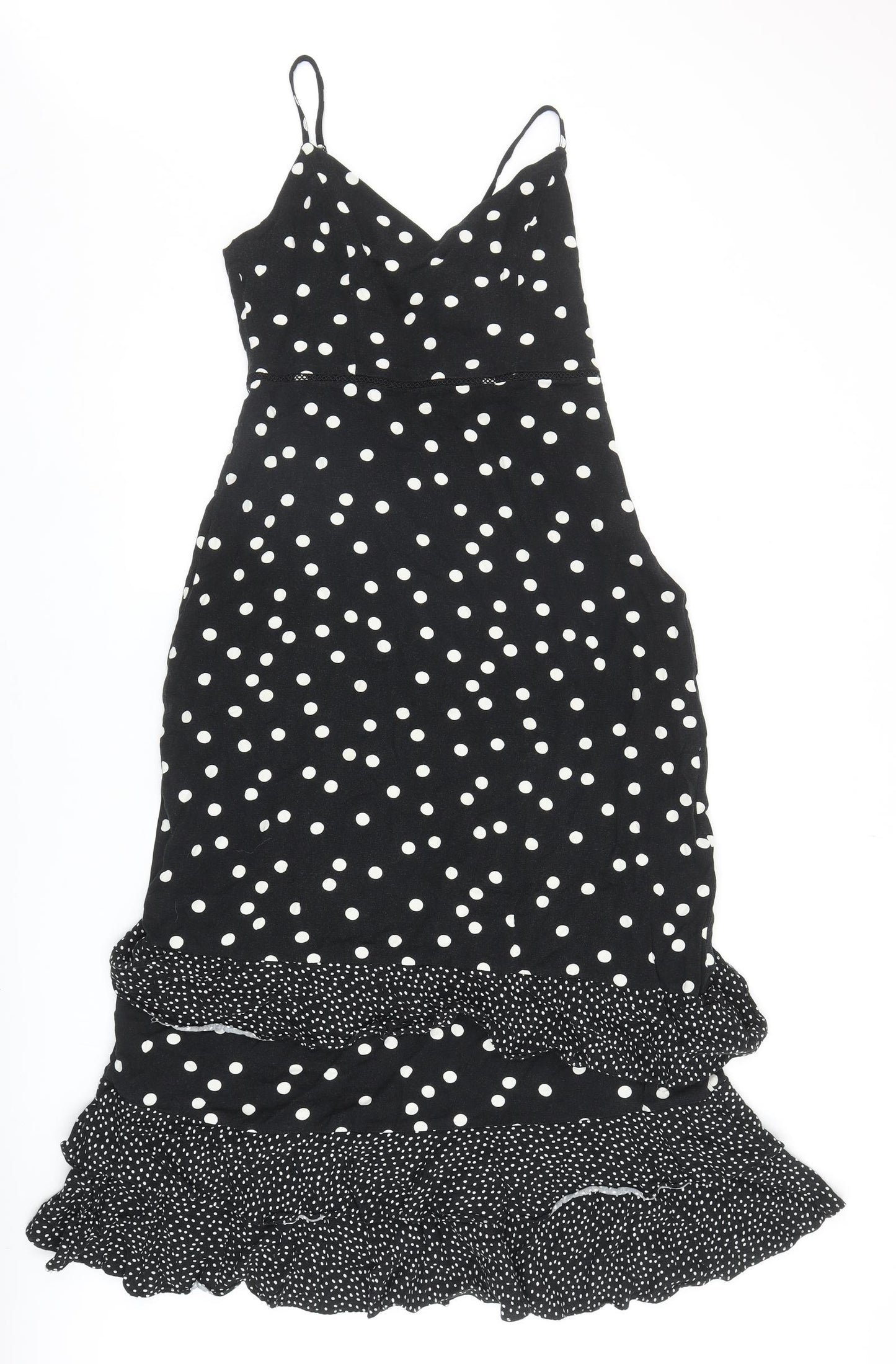 Oasis Womens Black Polka Dot Viscose A-Line Size 10 V-Neck Zip