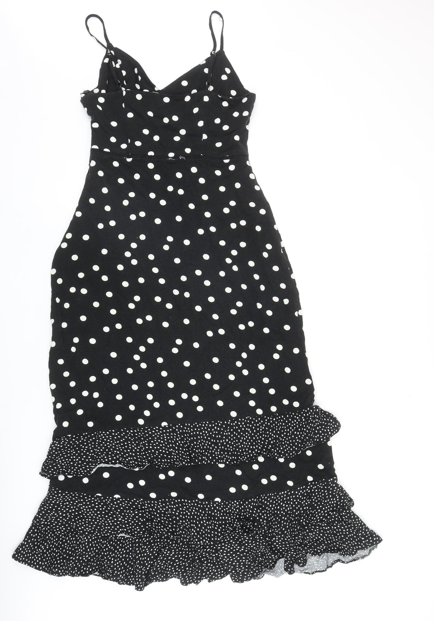 Oasis Womens Black Polka Dot Viscose A-Line Size 10 V-Neck Zip