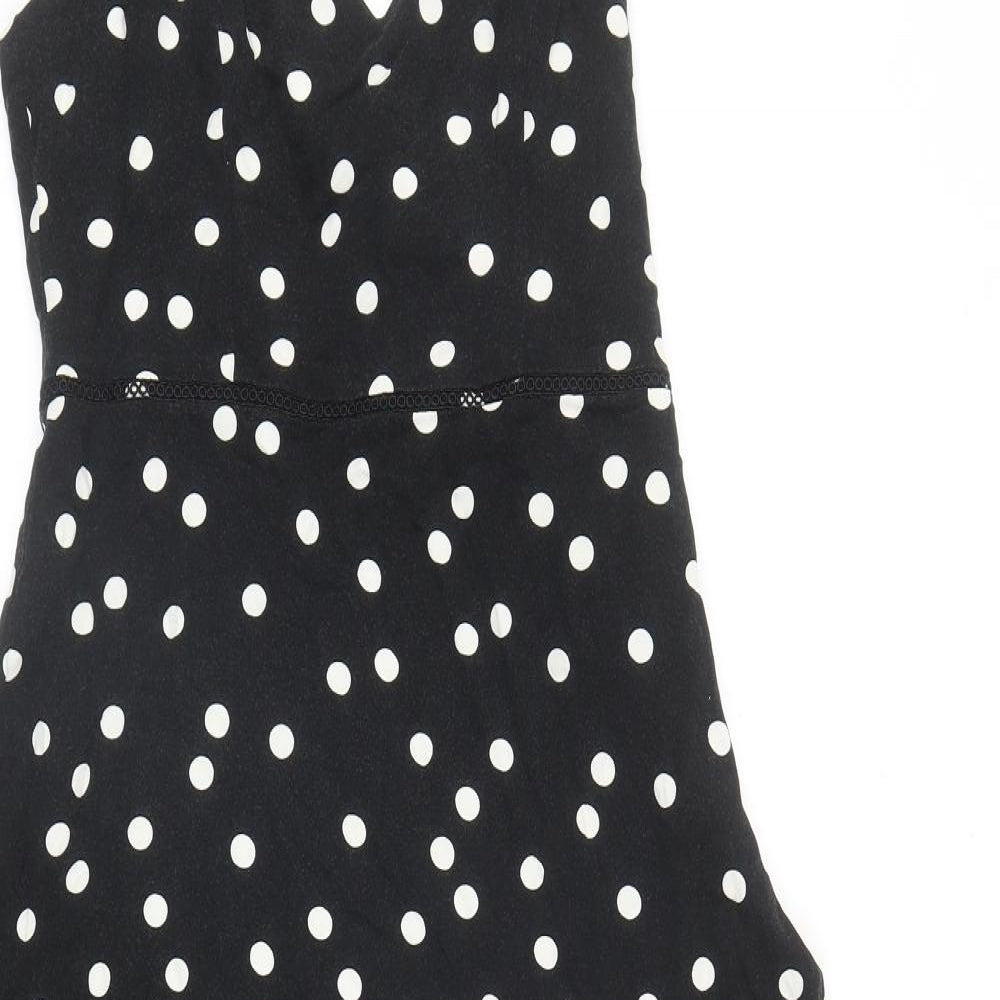 Oasis Womens Black Polka Dot Viscose A-Line Size 10 V-Neck Zip