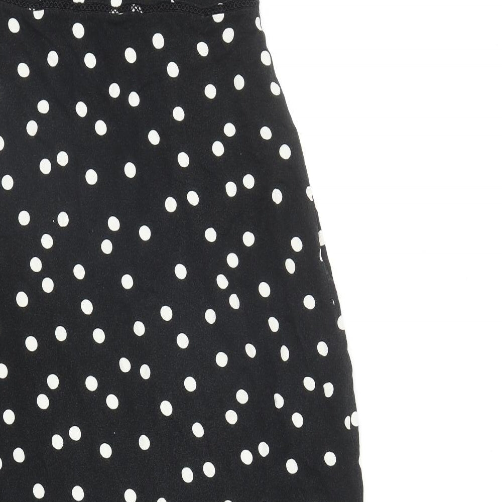 Oasis Womens Black Polka Dot Viscose A-Line Size 10 V-Neck Zip