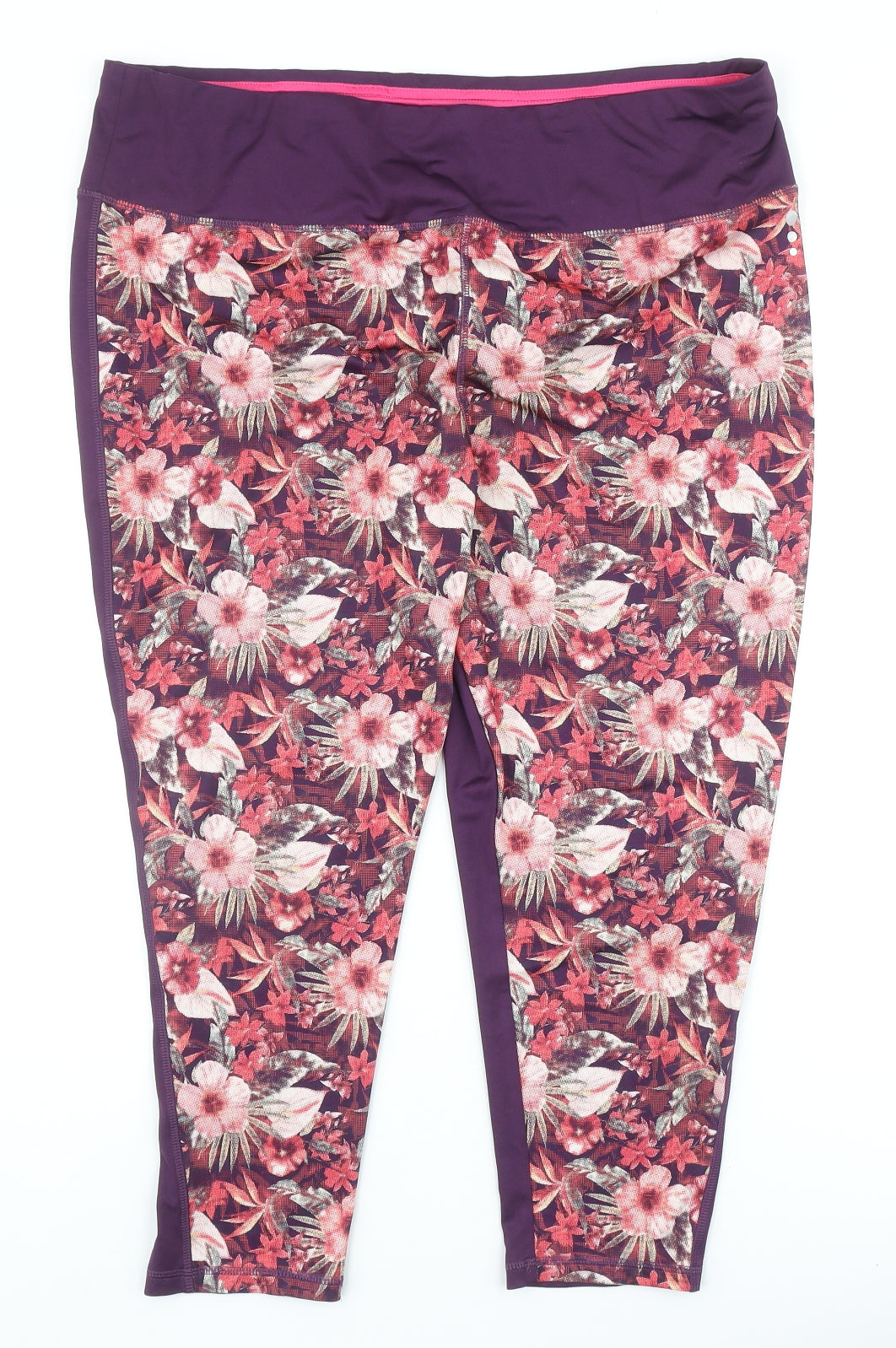 TU Womens Purple Floral Polyester Cropped Leggings Size 18