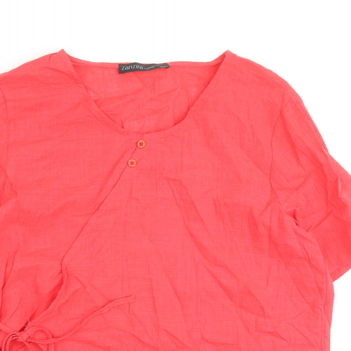 Zanzea Womens Red 100% Cotton Basic Blouse Size 3XL Round Neck