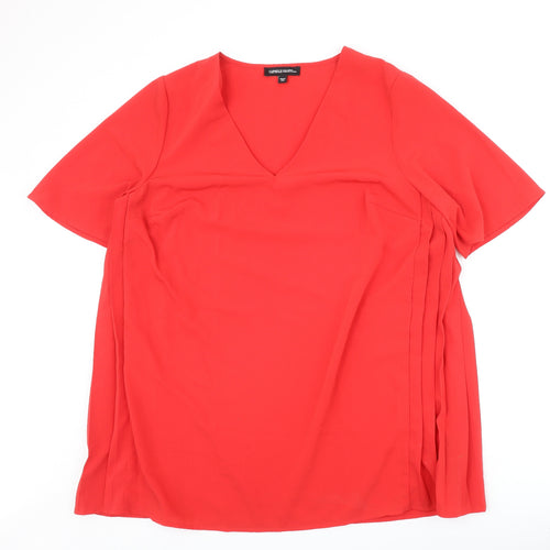 Capsule Womens Red Polyester Basic T-Shirt Size 16 V-Neck