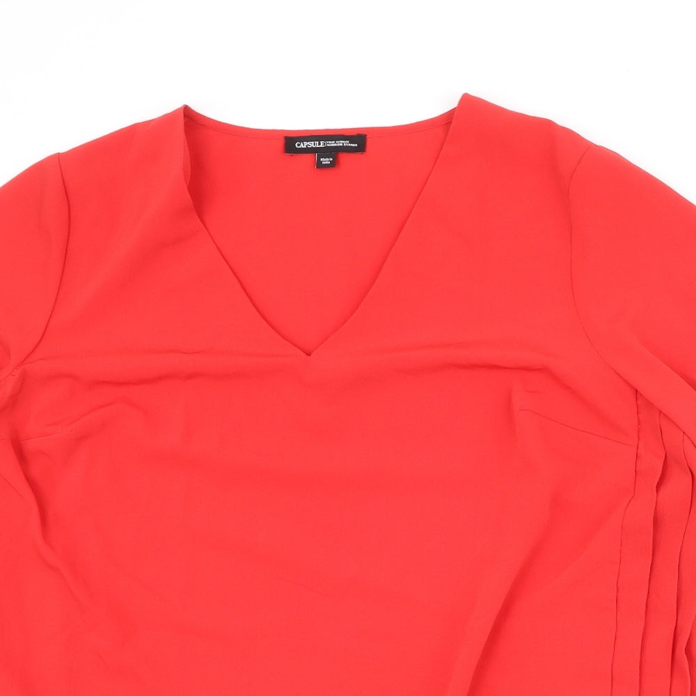 Capsule Womens Red Polyester Basic T-Shirt Size 16 V-Neck