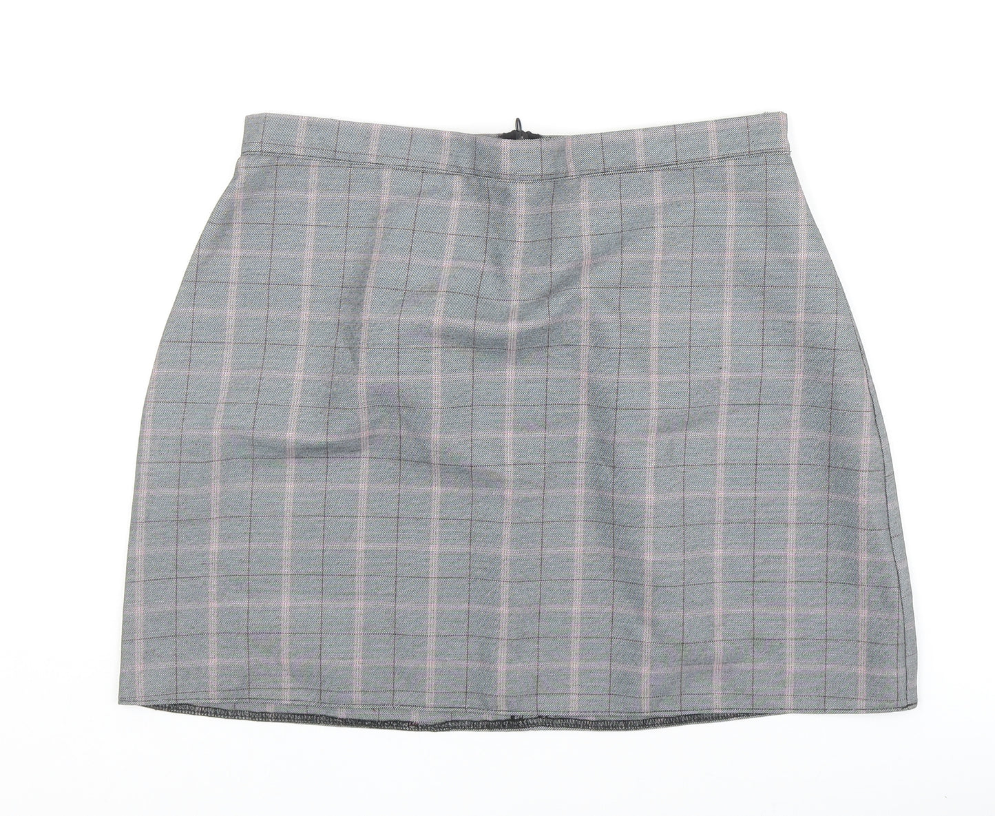 Primark Womens Grey Plaid Polyester A-Line Skirt Size 14 Zip