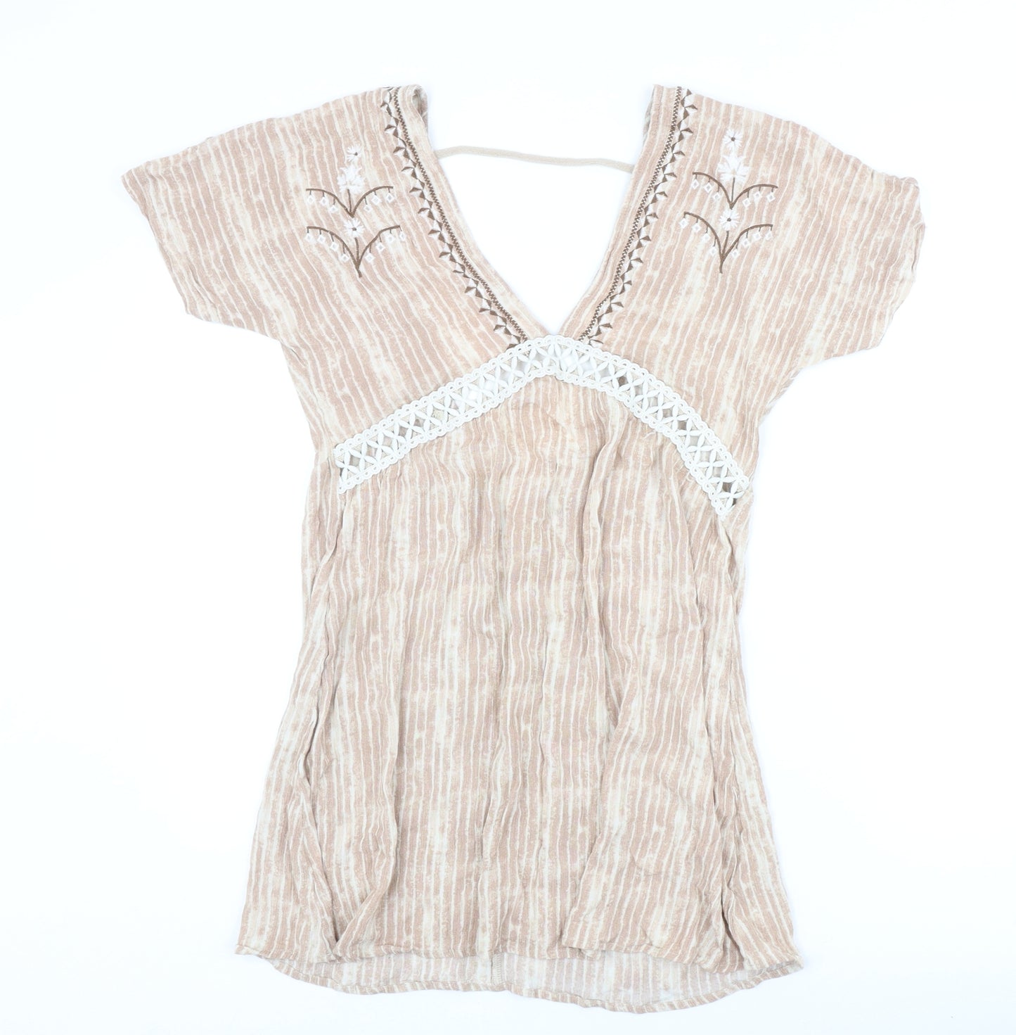 En Creme Womens Pink Geometric Viscose Mini Size S V-Neck Zip