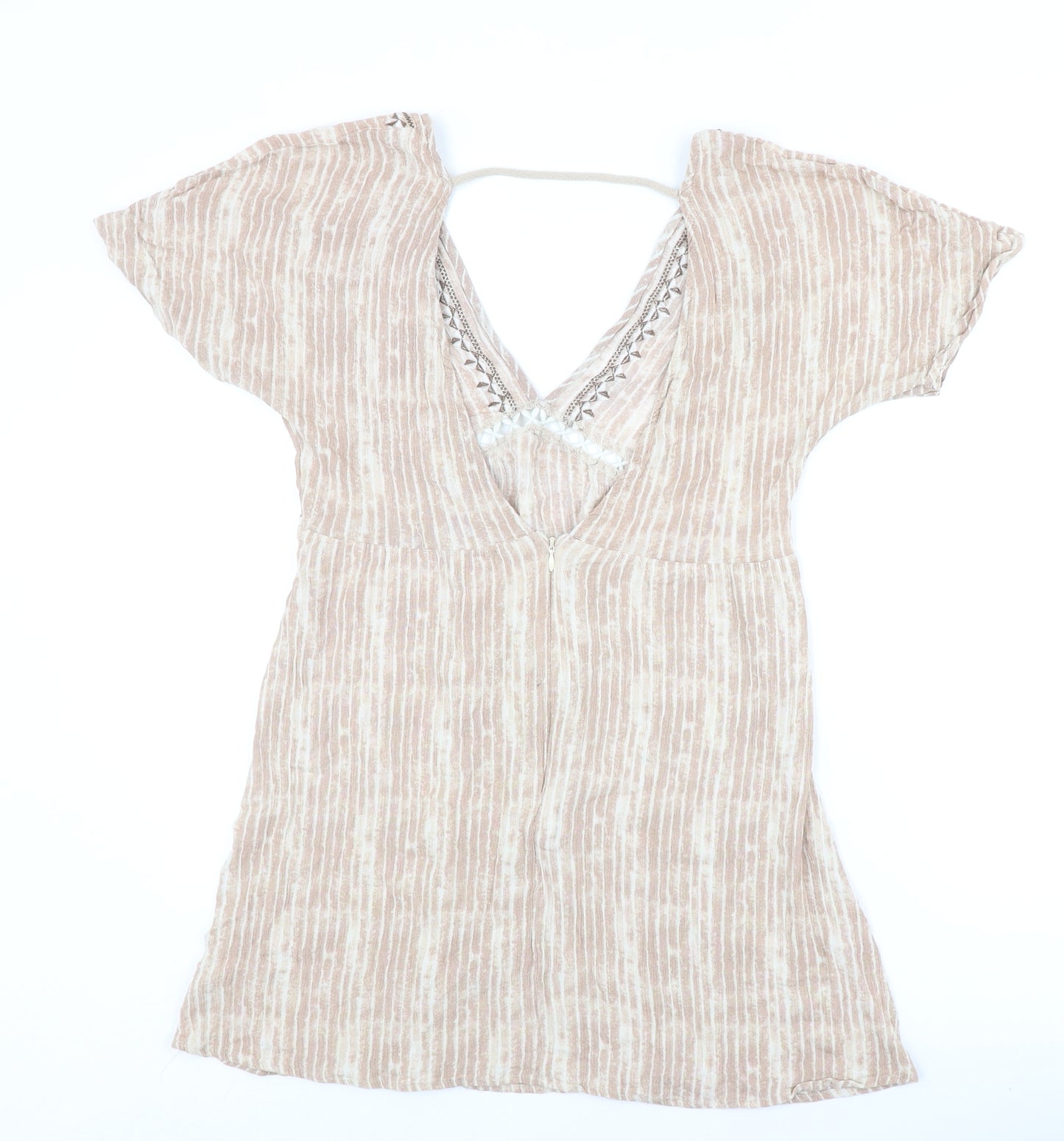 En Creme Womens Pink Geometric Viscose Mini Size S V-Neck Zip