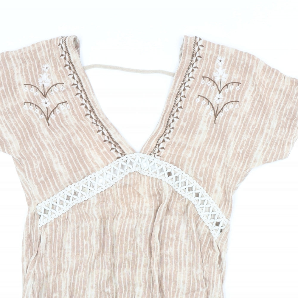 En Creme Womens Pink Geometric Viscose Mini Size S V-Neck Zip