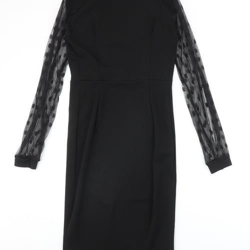 Boohoo Womens Black Polka Dot Polyester A-Line Size 8 V-Neck Pullover