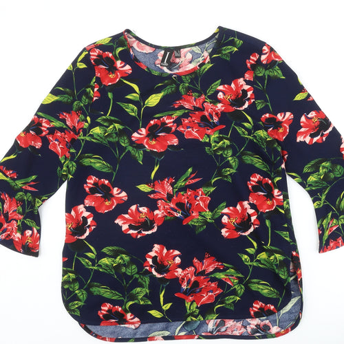 Izabel Womens Blue Floral Polyester Basic Blouse Size 12 Scoop Neck - Bell Sleeve