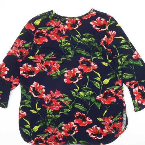 Izabel Womens Blue Floral Polyester Basic Blouse Size 12 Scoop Neck - Bell Sleeve