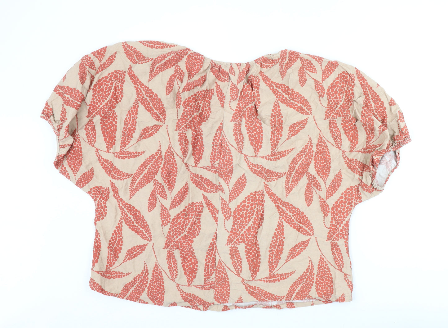 Primark Womens Beige Geometric Viscose Basic Blouse Size 16 V-Neck - Puff Sleeve